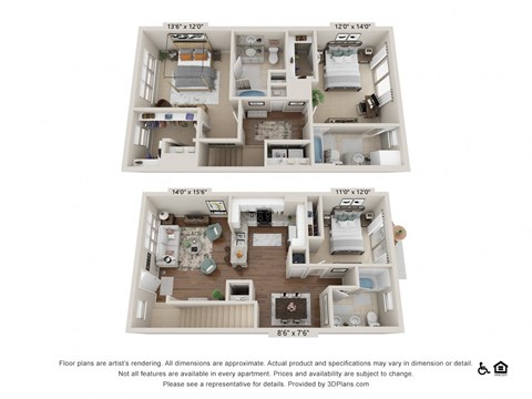 Floor plan for 3 beds, 3 baths, 1652 sqft